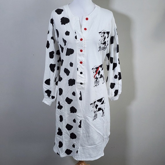 La SENZA Other - Cow Print Nightgown Womens XL Cotton Henley Long Sleeve Sleepwear Fairy Western